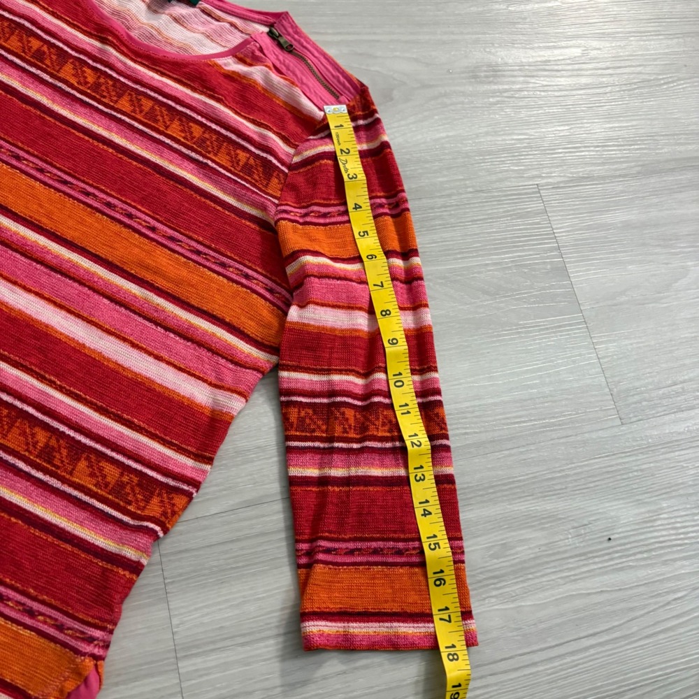 Lauren Ralph Lauren Top Women Pink Orange Striped Cotton Knit Zipper Shoulder XL - Picture 6 of 13